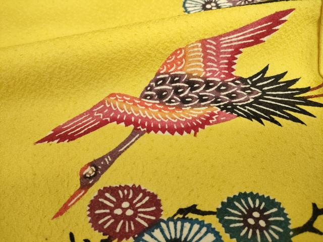 平和屋着物●本場琉球紅型　振袖　飛鶴花文　正絹　逸品　AAAX7000ck