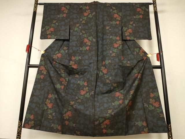 平和屋着物▽本場大島紬 単衣 蔦の葉文 正絹 逸品 未使用 AAAX7119jd