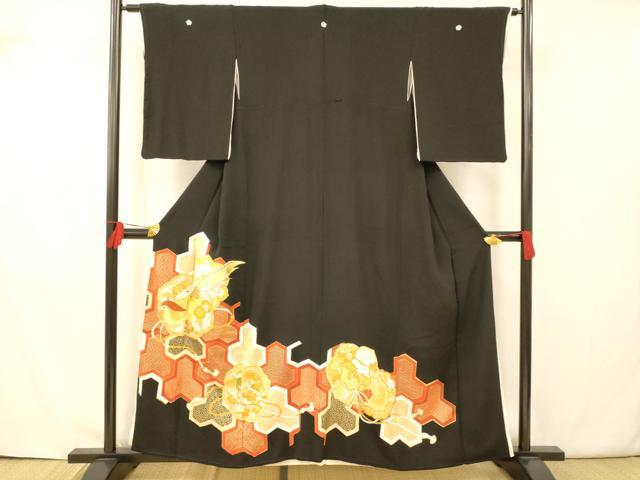平和屋着物■豪華黒留袖　刺繍　鳳凰枝花文　金彩　正絹　逸品　AAAX7136fw