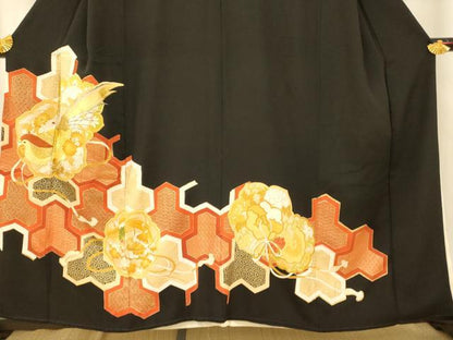 平和屋着物■豪華黒留袖　刺繍　鳳凰枝花文　金彩　正絹　逸品　AAAX7136fw