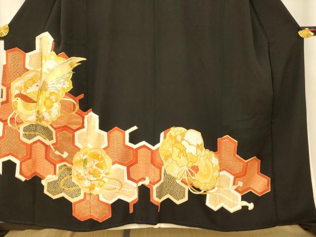 平和屋着物■豪華黒留袖　刺繍　鳳凰枝花文　金彩　正絹　逸品　AAAX7136fw