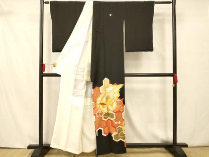 平和屋着物■豪華黒留袖　刺繍　鳳凰枝花文　金彩　正絹　逸品　AAAX7136fw
