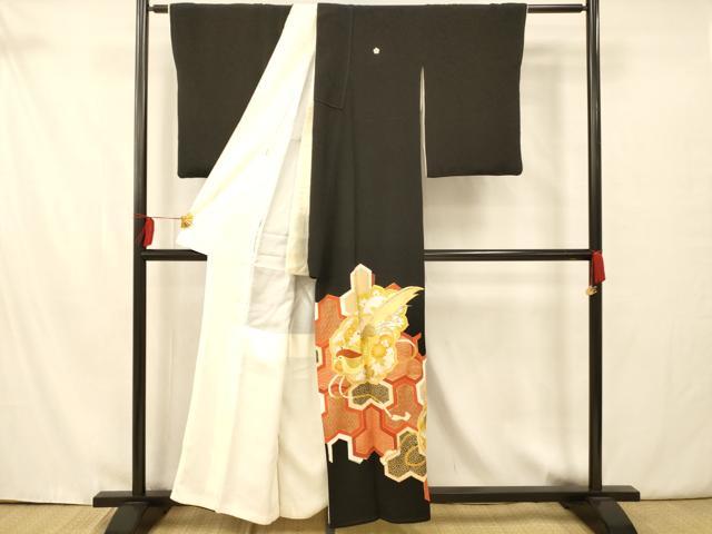 平和屋着物■豪華黒留袖　刺繍　鳳凰枝花文　金彩　正絹　逸品　AAAX7136fw