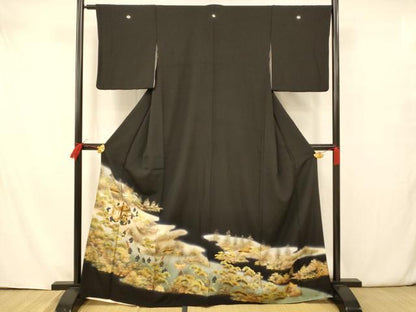 平和屋着物■豪華黒留袖 御所車人物文 暈し染め 金銀彩 正絹 逸品 AAAX7191fw