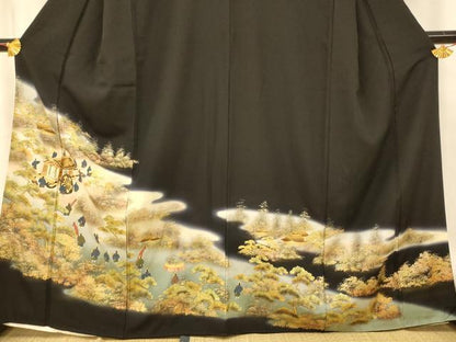 平和屋着物■豪華黒留袖 御所車人物文 暈し染め 金銀彩 正絹 逸品 AAAX7191fw
