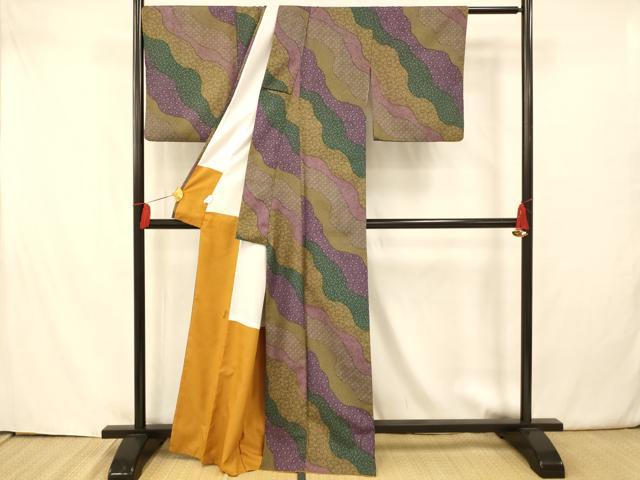 平和屋着物■小紋　道長草花文　洗える着物　AAAX7205fw