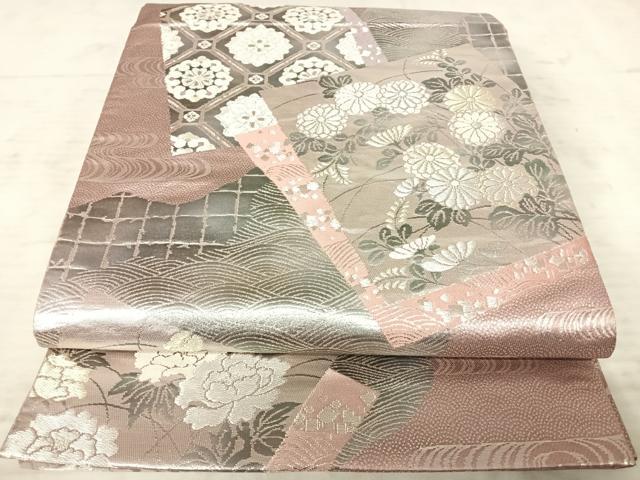平和屋着物◎六通柄袋帯　色紙重ね花文　金銀糸　正絹　逸品　AAAX7456yx