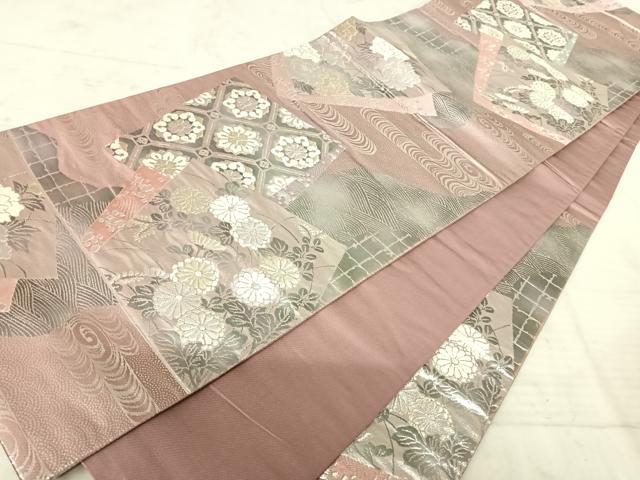 平和屋着物◎六通柄袋帯　色紙重ね花文　金銀糸　正絹　逸品　AAAX7456yx