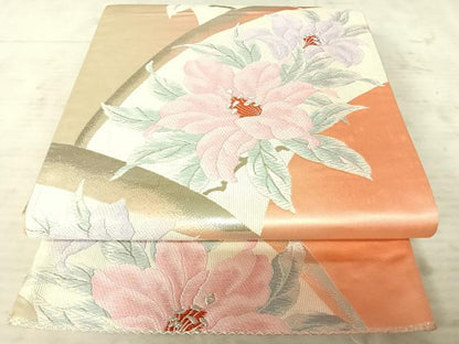 平和屋着物◎六通柄袋帯　唐織　草花文　銀糸　正絹　逸品　AAAX7492yx