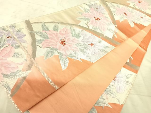 平和屋着物◎六通柄袋帯　唐織　草花文　銀糸　正絹　逸品　AAAX7492yx