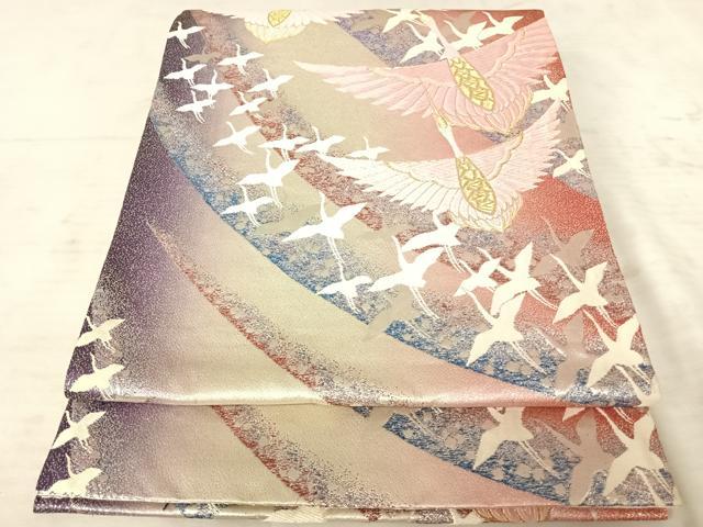 平和屋着物◎六通柄袋帯　唐織　飛鶴文　金銀糸　正絹　逸品　AAAX7499yx