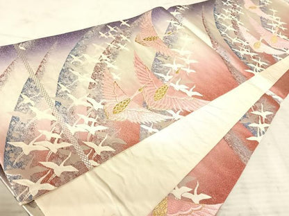 平和屋着物◎六通柄袋帯　唐織　飛鶴文　金銀糸　正絹　逸品　AAAX7499yx