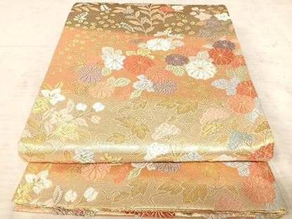 平和屋着物◎六通柄袋帯　唐織　草花文　金糸　正絹　逸品　AAAX7500yx