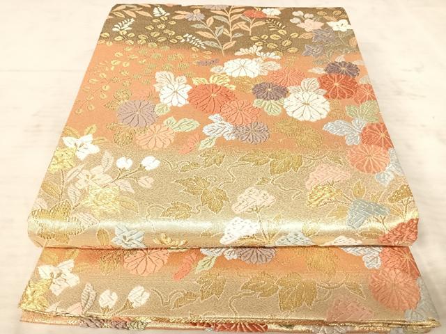 平和屋着物◎六通柄袋帯　唐織　草花文　金糸　正絹　逸品　AAAX7500yx
