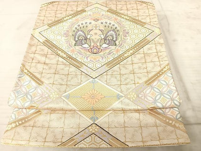 平和屋着物◎六通柄袋帯　唐織　清少錦　孔雀更紗花文　金糸　正絹　逸品　AAAX7512yx