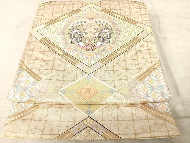 平和屋着物◎六通柄袋帯　唐織　清少錦　孔雀更紗花文　金糸　正絹　逸品　AAAX7512yx