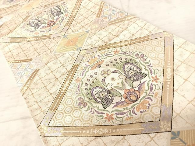 平和屋着物◎六通柄袋帯　唐織　清少錦　孔雀更紗花文　金糸　正絹　逸品　AAAX7512yx