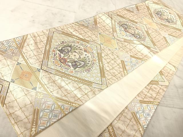 平和屋着物◎六通柄袋帯　唐織　清少錦　孔雀更紗花文　金糸　正絹　逸品　AAAX7512yx
