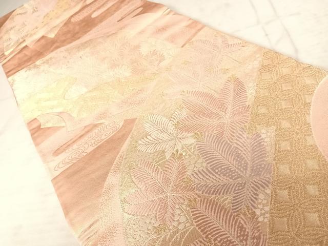 平和屋着物◎六通柄袋帯 唐織 地紙重ね花文 金糸 正絹 逸品 AAAX7515yx