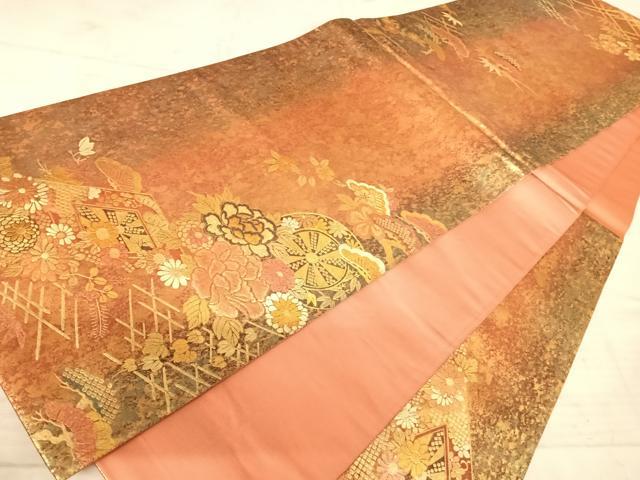 平和屋着物◎太鼓柄袋帯　流水花文　金彩　正絹　逸品　AAAX7518yx