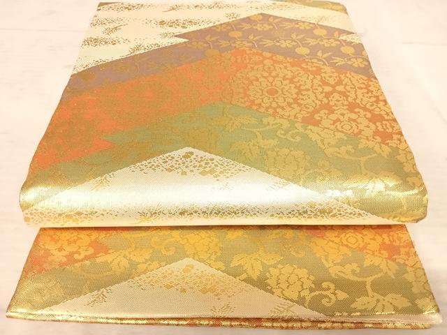 平和屋着物◎六通柄袋帯　更紗花文　金糸　正絹　逸品　AAAX7528yx