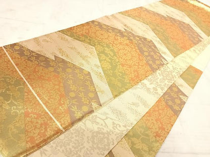 平和屋着物◎六通柄袋帯　更紗花文　金糸　正絹　逸品　AAAX7528yx