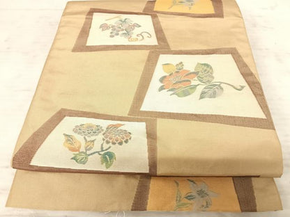 平和屋着物◎六通柄袋帯　草花文　正絹　逸品　AAAX7546yx