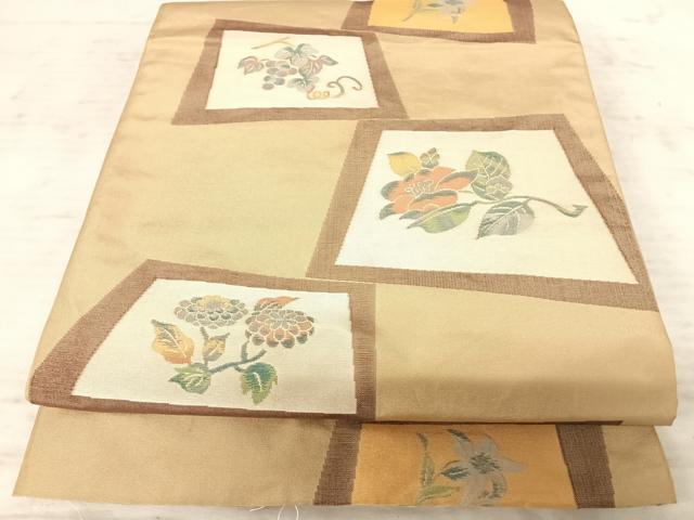 平和屋着物◎六通柄袋帯　草花文　正絹　逸品　AAAX7546yx