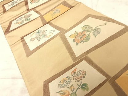 平和屋着物◎六通柄袋帯　草花文　正絹　逸品　AAAX7546yx