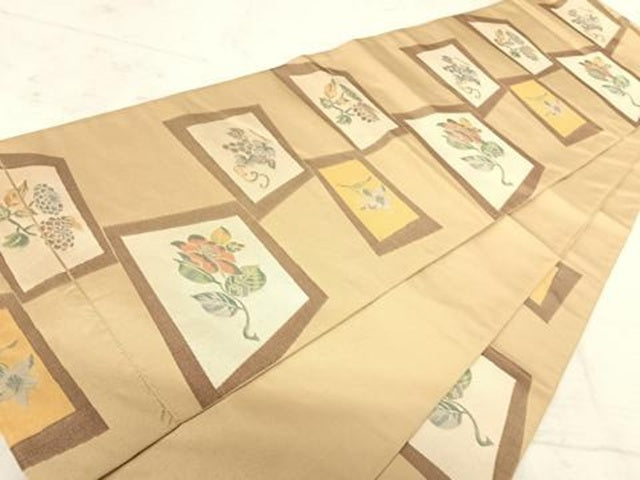 平和屋着物◎六通柄袋帯　草花文　正絹　逸品　AAAX7546yx