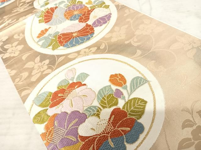 平和屋着物◎六通柄袋帯　唐織　花丸文　金糸　正絹　逸品　AAAX7556yx