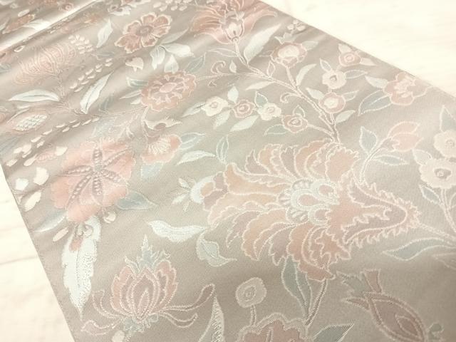 平和屋着物◎全通柄袋帯　更紗花文　銀糸　正絹　逸品　AAAX7567yx