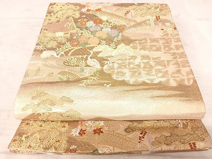 平和屋着物◎六通柄袋帯　唐織　花鳥文　金糸　正絹　逸品　AAAX7572yx