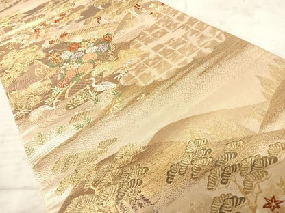 平和屋着物◎六通柄袋帯　唐織　花鳥文　金糸　正絹　逸品　AAAX7572yx
