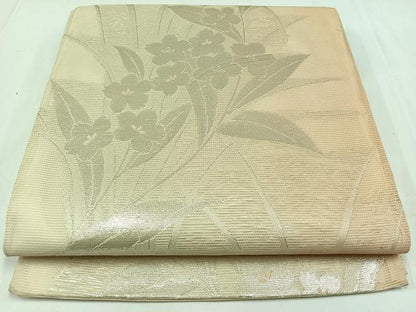 平和屋着物＊夏物 六通柄袋帯 草花文 銀糸 正絹 逸品 AAAX7668jh