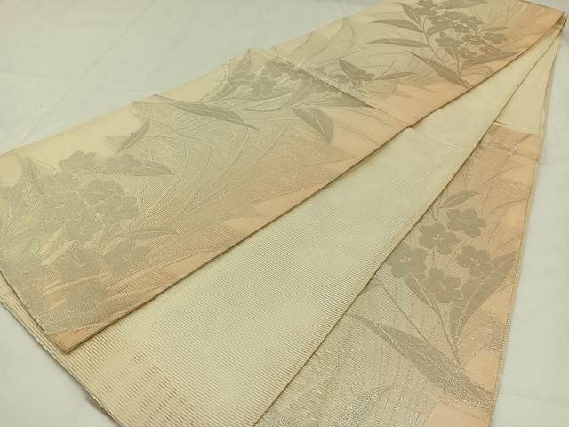 平和屋着物＊夏物 六通柄袋帯 草花文 銀糸 正絹 逸品 AAAX7668jh
