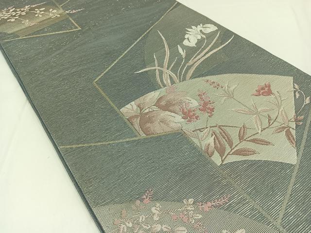 平和屋着物＊夏物 六通柄袋帯 地紙花文 銀糸 正絹 逸品 AAAX7673jh