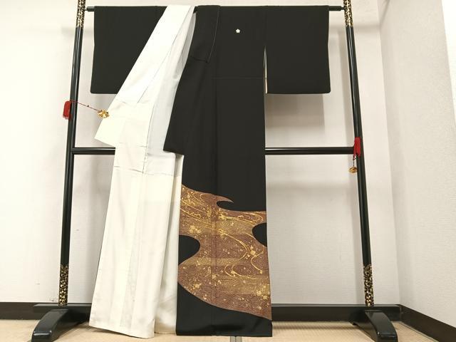 平和屋着物■豪華黒留袖 駒刺繍 流水文 金彩 正絹 逸品 AAAX7745ph