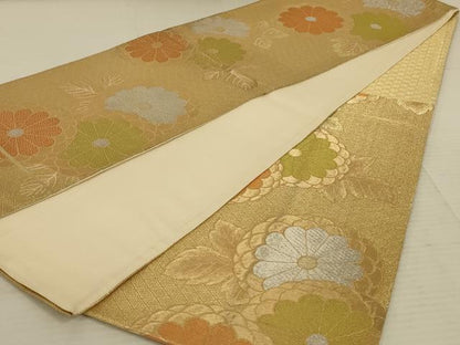 平和屋着物◎六通柄袋帯　菊文　金銀糸　正絹　逸品　AAAX7922ou