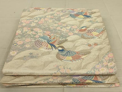 平和屋着物◎六通柄袋帯　唐織　鴛鴦花文　銀糸　正絹　逸品　AAAX7926ou