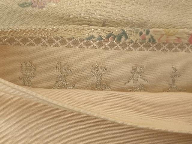平和屋着物◎六通柄袋帯　唐織　鴛鴦花文　銀糸　正絹　逸品　AAAX7926ou