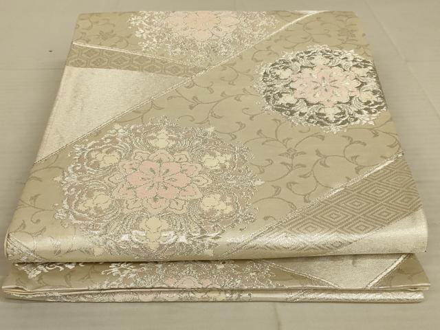 平和屋着物◎六通柄袋帯　唐織　正倉院花文　プラチナ二重箔　正絹　逸品　AAAX7936ou