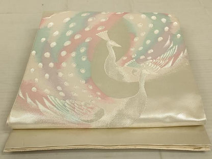平和屋着物◎六通柄袋帯　孔雀文　銀糸　ますいわ屋扱い　正絹　逸品　AAAX7938ou