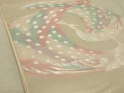 平和屋着物◎六通柄袋帯　孔雀文　銀糸　ますいわ屋扱い　正絹　逸品　AAAX7938ou