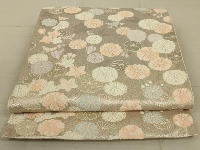 平和屋着物◎六通柄袋帯　草花文　銀糸　正絹　逸品　AAAX7939ou
