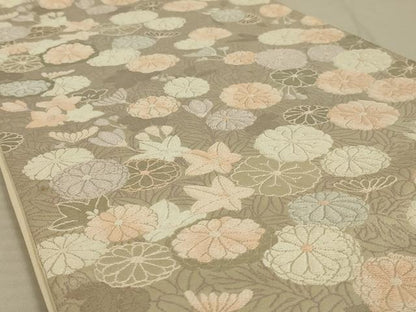 平和屋着物◎六通柄袋帯　草花文　銀糸　正絹　逸品　AAAX7939ou