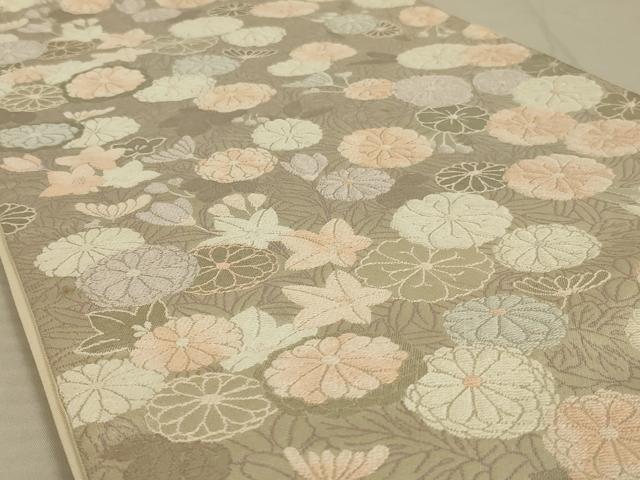 平和屋着物◎六通柄袋帯　草花文　銀糸　正絹　逸品　AAAX7939ou