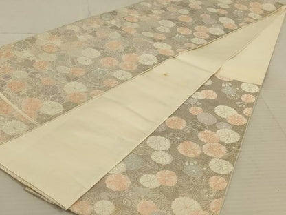 平和屋着物◎六通柄袋帯　草花文　銀糸　正絹　逸品　AAAX7939ou