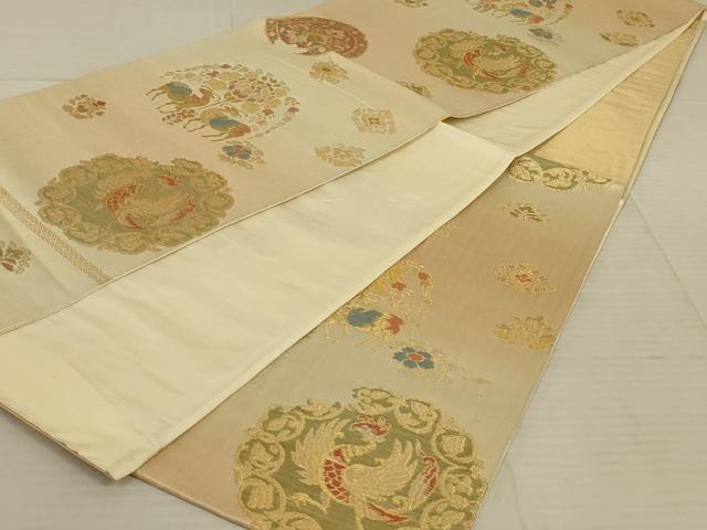 平和屋着物◎六通柄袋帯　更紗花文　動物　金糸　正絹　逸品　AAAX7941ou