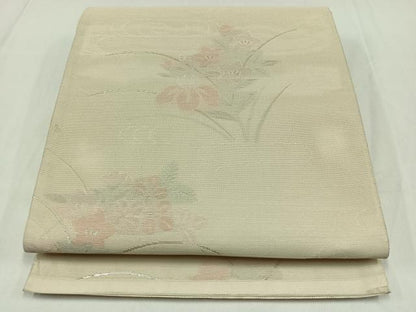 平和屋着物＊夏物 六通柄袋帯 流水花文 銀糸 正絹 逸品 AAAX7973jh